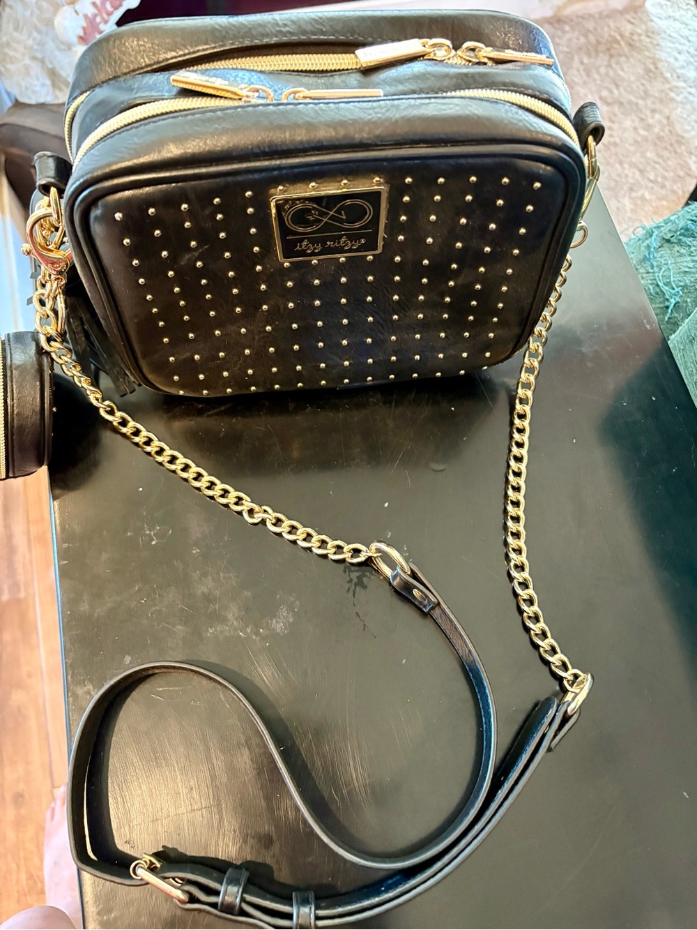 Itzy Ritzy Black Studded Crossbody Diaper Bag with Detachable Coin Pouch - Picture 13 of 14